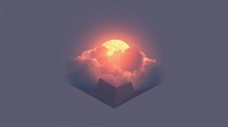 A captivating geometric logo design is inspired by a soft cinematic haze and features thunderstorm clouds dramatically illumi