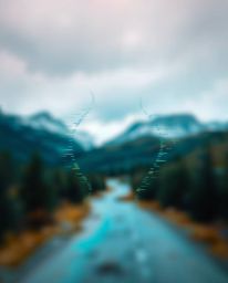 Experience a mesmerizing digital glitch landscape, where a blurred bokeh effect creates a dreamlike atmosphere. The image dep