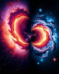 Experience the breathtaking collision of galaxies in a vibrant cosmic explosion, captured with dramatic split lighting. This 