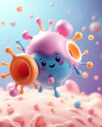 Discover an adorable and cute abstract 3D artwork featuring colorful splash shapes playfully floating in space. This charming