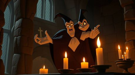 Experience a scene of warm candlelight and natural earth tones as a classic Disney villain casts a spell within the ancient w