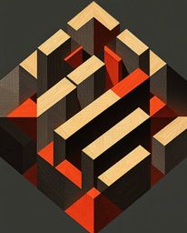 This artwork features a distinct split composition showcasing an Escher-style impossible geometry cube pattern. The design in