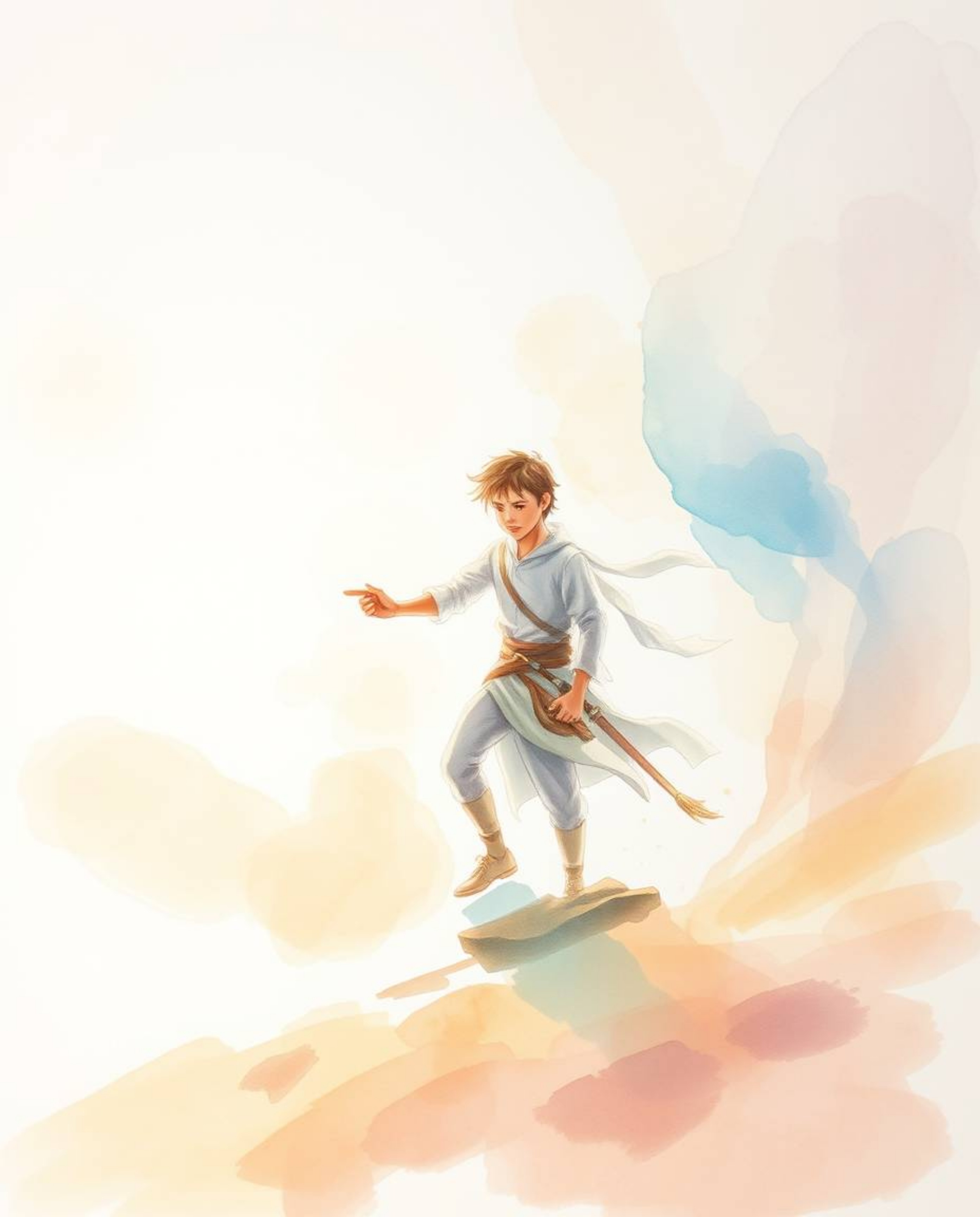 Immerse yourself in a delicate watercolor painting featuring a brave Disney-style hero embarking on a desert adventure. The a