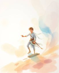 Immerse yourself in a delicate watercolor painting featuring a brave Disney-style hero embarking on a desert adventure. The a