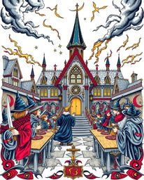 Immerse yourself in the enchanting world of wizardry with this symbolic traditional tattoo art print. Featuring a magical sch