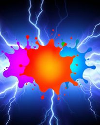 A captivating abstract digital artwork presents silhouetted 3D colorful splash shapes gracefully floating in the vast expanse