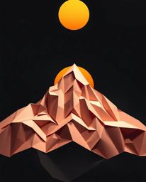Discover an intricate origami-style depiction of a high alpine peak sunset. This piece is characterized by its unique folded 