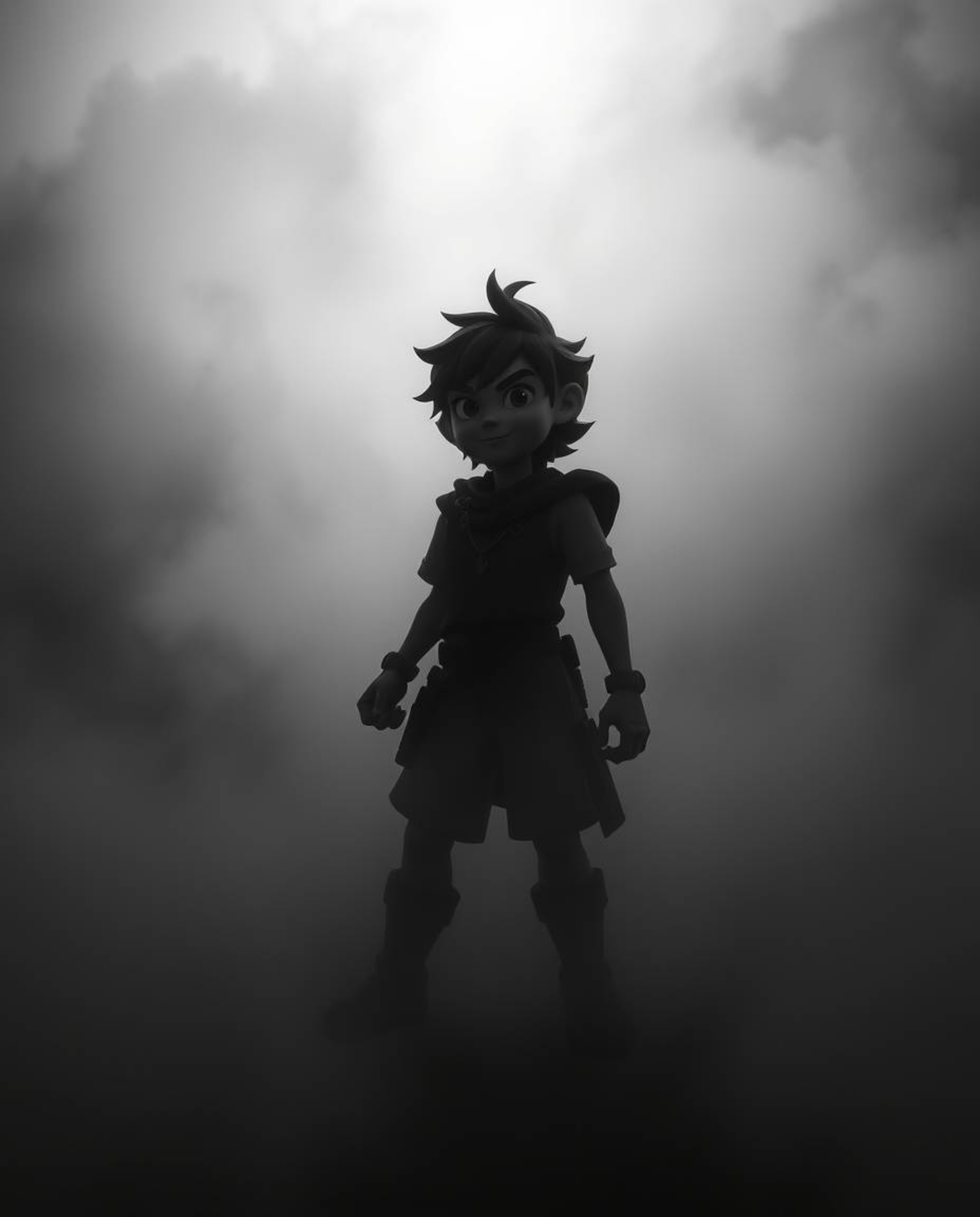 Embark on a thrilling desert adventure with a brave hero, reminiscent of Disney animation.  This monochrome tale is shrouded 