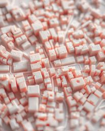 A captivating extreme macro shot reveals a soft, pastel-colored abstract city map composed of intricate geometric shapes.  Vi