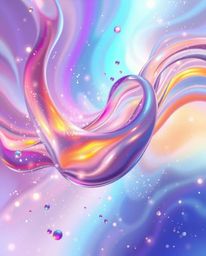 This digital painting captures the essence of ethereal beauty with glassy fluid 3D shapes in motion, enveloped by glowing par