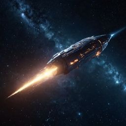A breathtaking 3D render showcases a majestic spaceship soaring through a vibrant galaxy, surrounded by a sea of twinkling st