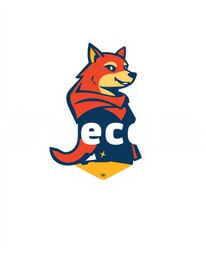 A vibrant logo design featuring a talking animal sidekick assisting a hero. The design incorporates geometric shapes and clea