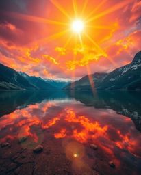 A stunning visual of vibrant complementary colors highlighted by a bright lens flare. This image captures the breathtaking re