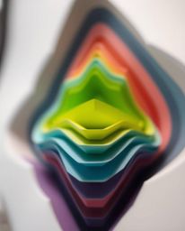 Experience the captivating allure of blurred bokeh effects enveloping layered papier-mâché 3D shapes.  These smooth gradient 