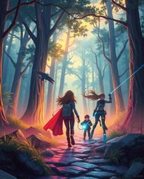 A captivating scene unfolds, depicting a group of friends, each possessing extraordinary abilities, embarking on an adventure
