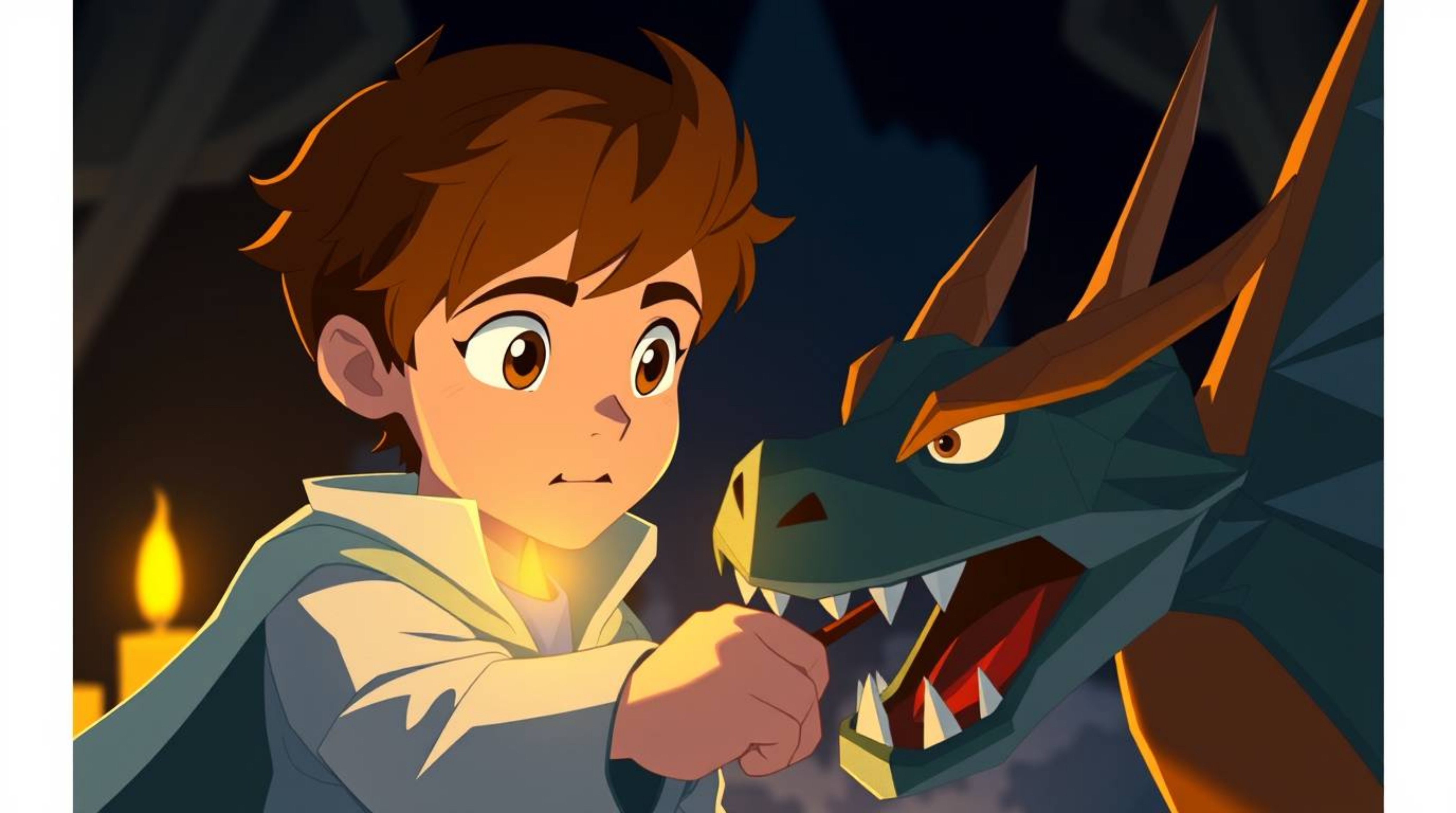 A charming prince with light brown hair and bright eyes bravely battles a fearsome dragon in a stunning animation style remin