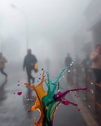 Explore the art of candid street photography intertwined with the ethereal beauty of thick fog, the abstract dynamism of ink 