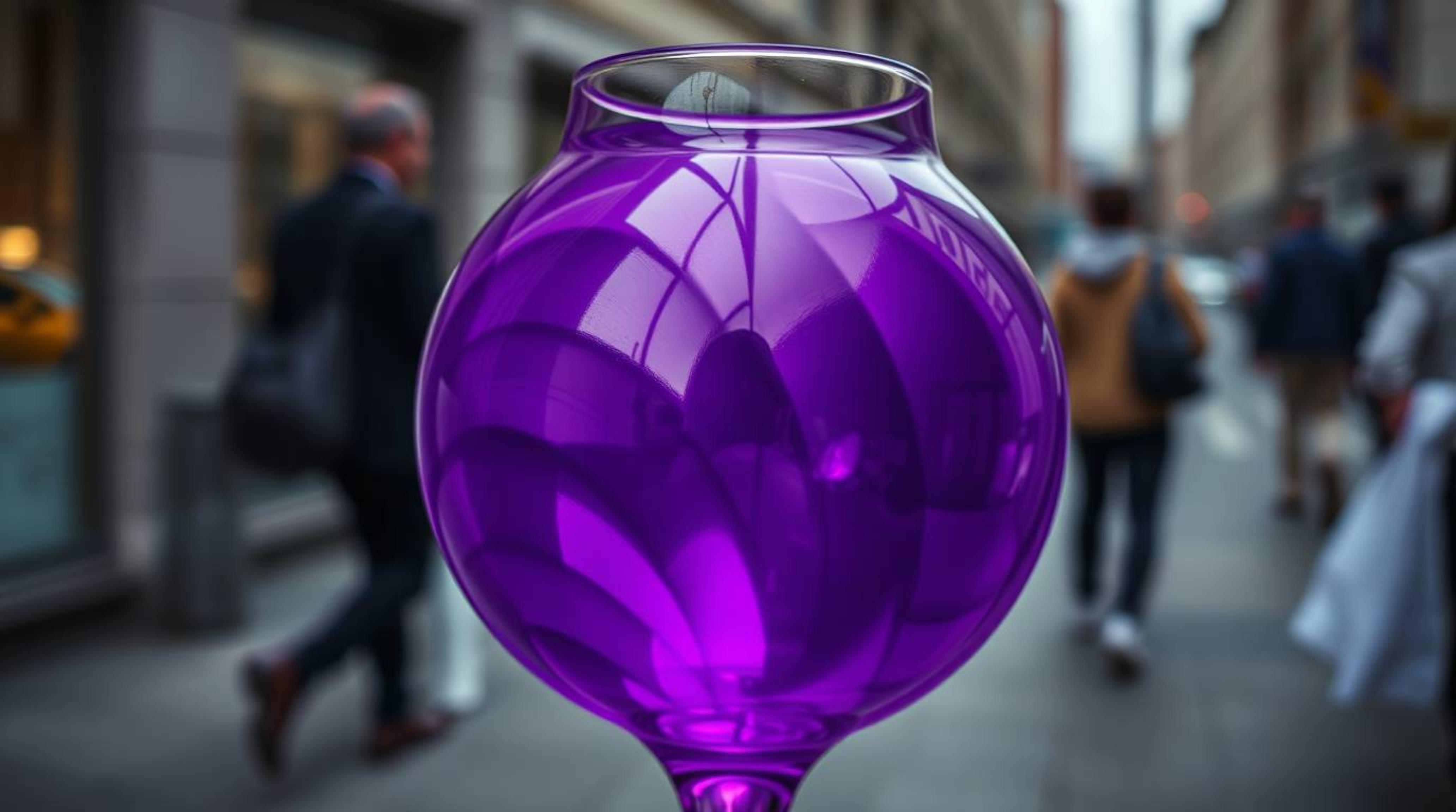 Explore the world of candid street photography with a focus on a captivating glass object reflecting smooth gradient textures