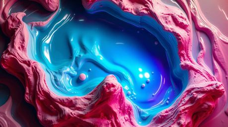 Experience a breathtaking overhead bird's eye view of sculptural clay art brought to life with bright lens flares and neon gr