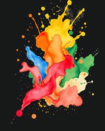 This captivating artwork features a delicate watercolor painting with vibrant, complementary colors set against a striking bl