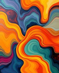 Immerse yourself in a captivating acrylic painting featuring warm autumn colors and bold 3D illustrations. Fluid shapes seaml