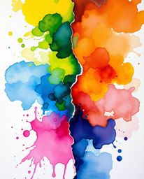 This captivating image showcases a classic oil painting style depicting colorful watercolor splashes blending on paper.  The 