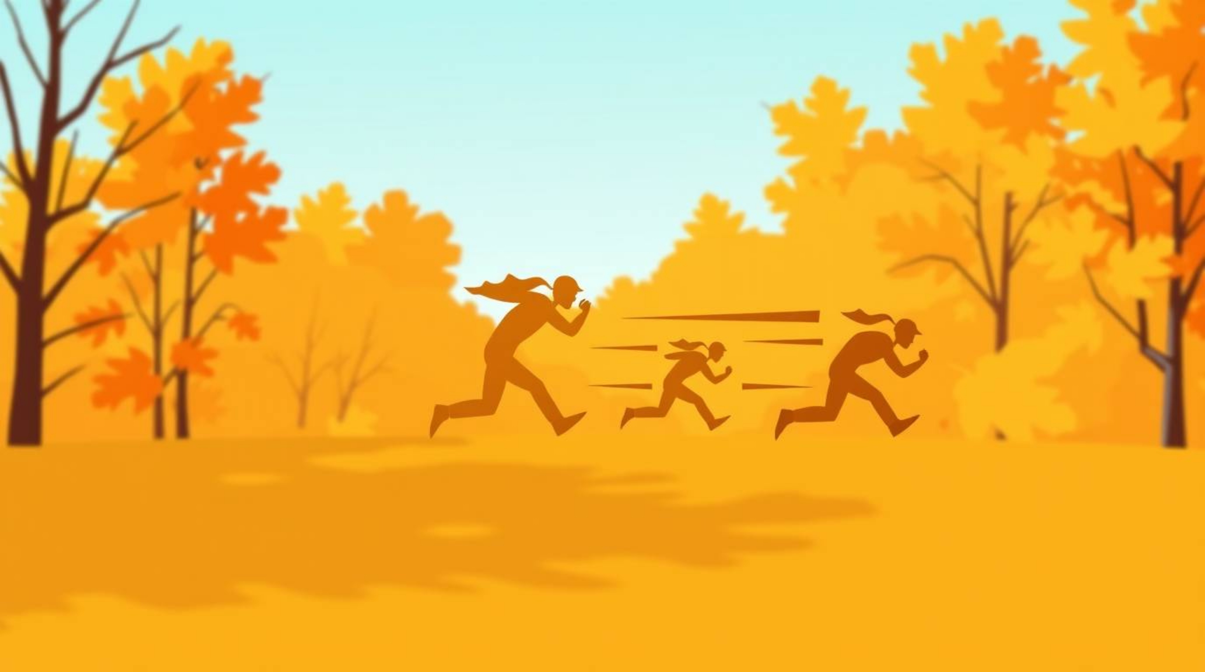 This logo features a dynamic chase scene rendered in warm autumn colors. The design utilizes exaggerated squash and stretch a