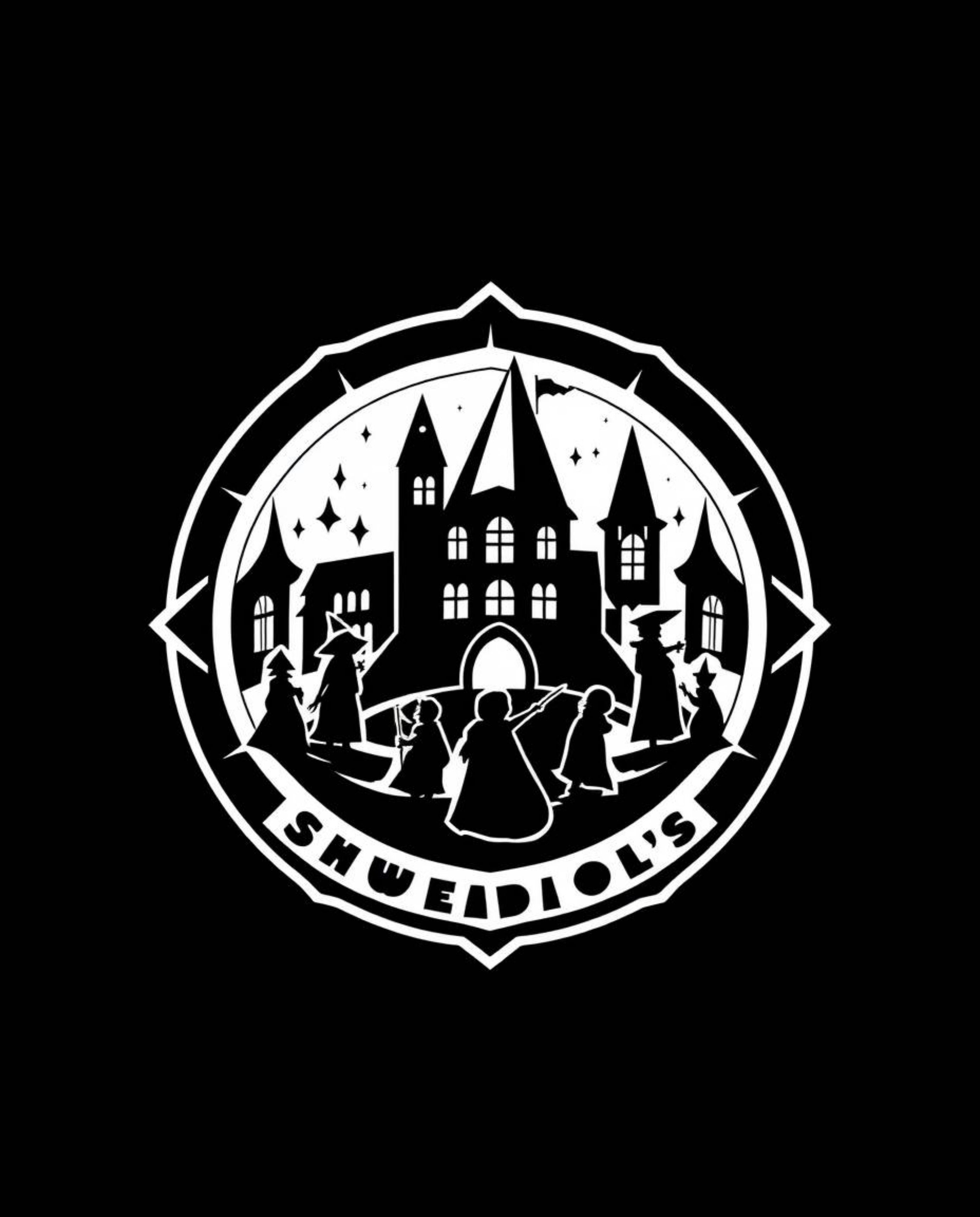 This logo concept features a dramatic cinematic style design for a magical school filled with young wizards. The design utili