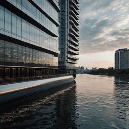 This stunning modern skyscraper boasts sleek architecture and breathtaking floor-to-ceiling windows, offering unparalleled vi
