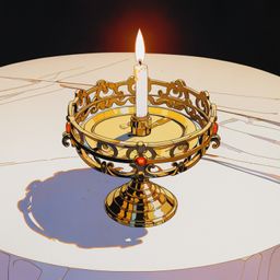 A single lit candle, nestled within an ornate brass holder, creates a serene atmosphere. The soft, flickering light dances an