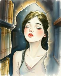 This delicate watercolor painting captures a moment of profound discovery as a person with light skin and a peaceful expressi