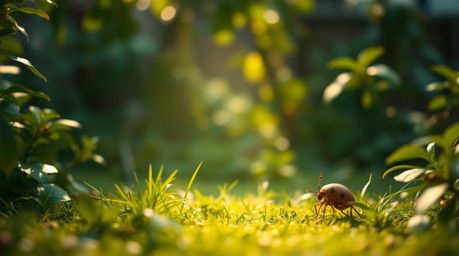 Explore a captivating backyard jungle through the eyes of a bug-sized hero in this high-resolution stock photo. Featuring a s