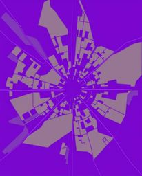 A captivating abstract city map rendered in deep ultraviolet hues and vivid purples.  The top-down perspective showcases a gr