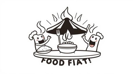 A timeless and elegant logo design featuring a classic black and white aesthetic.  Perfect for a wild food fight scene in a c