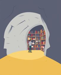 Explore a mesmerizing digital art piece depicting a person's awe-inspiring discovery of a hidden underground library, rendere