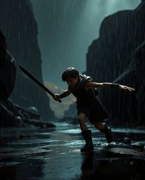 Experience the epic journey of a brave hero in a Disney-style desert adventure, rendered with intense jet black hues and deep