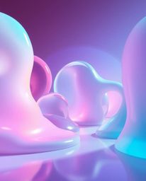 Immerse yourself in a dreamy, surreal 3D rendering featuring melted glass shapes within a hyperrealistic sci-fi environment. 