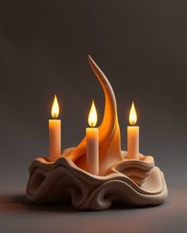 Explore a mesmerizing blend of warm candle light illuminating sculptural clay art. The pieces feature smooth gradient texture