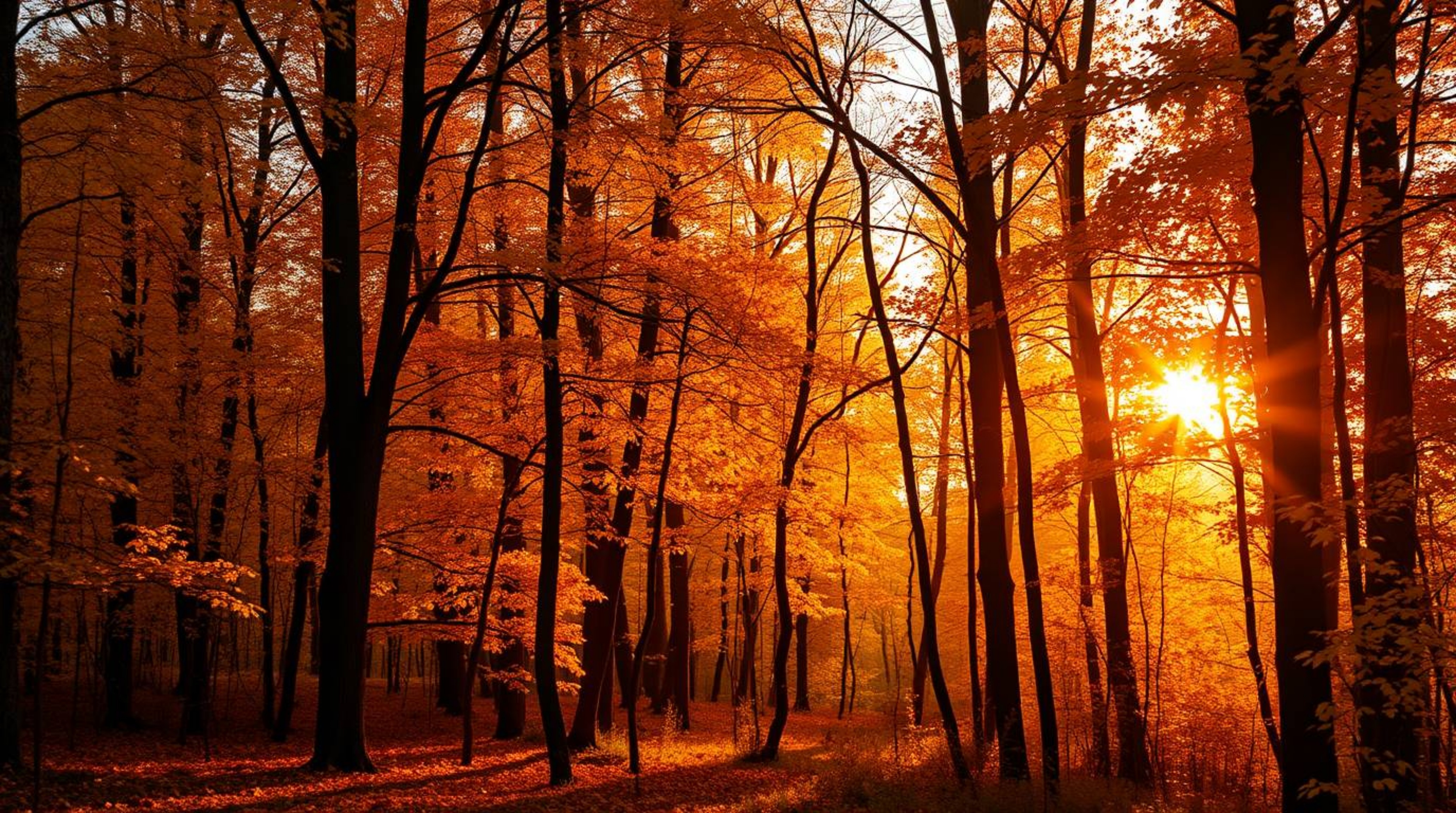 Capture the breathtaking beauty of autumn with this high-resolution stock photo.  A warm golden hour light illuminates a stun