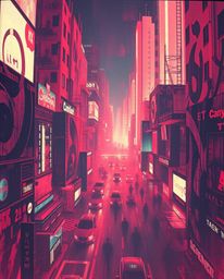 Experience a surreal, otherworldly cityscape rendered in the style of a classic oil painting.  High contrast and low-key ligh