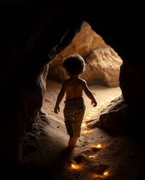 A captivating image showcases a child with tan skin and dark hair embarking on an adventure, following a trail of subtly glow