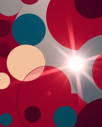 This design features a minimalist geometric pattern of circles and lines in the Bauhaus style, accentuated by a bright lens f