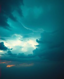 Experience the drama of intense weather rendered in deep teal and vibrant colors, reminiscent of a retro-style TV screen glit