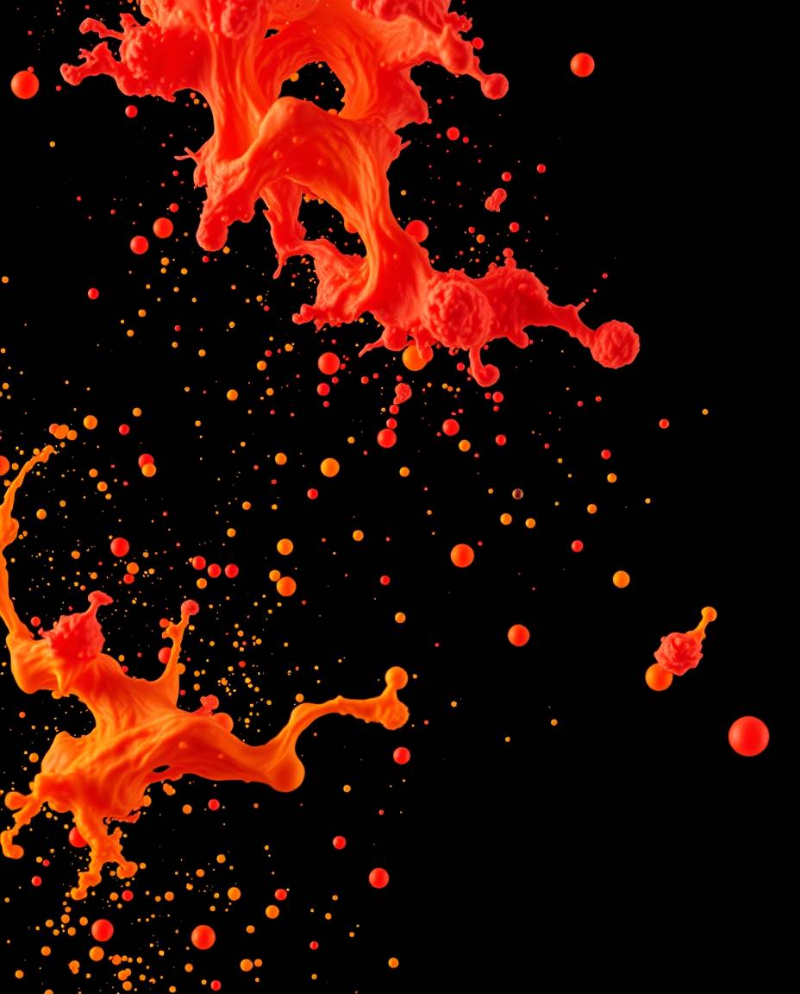 Immerse yourself in the captivating world of dynamic colorful splashes against a stark black backdrop. This high-resolution s