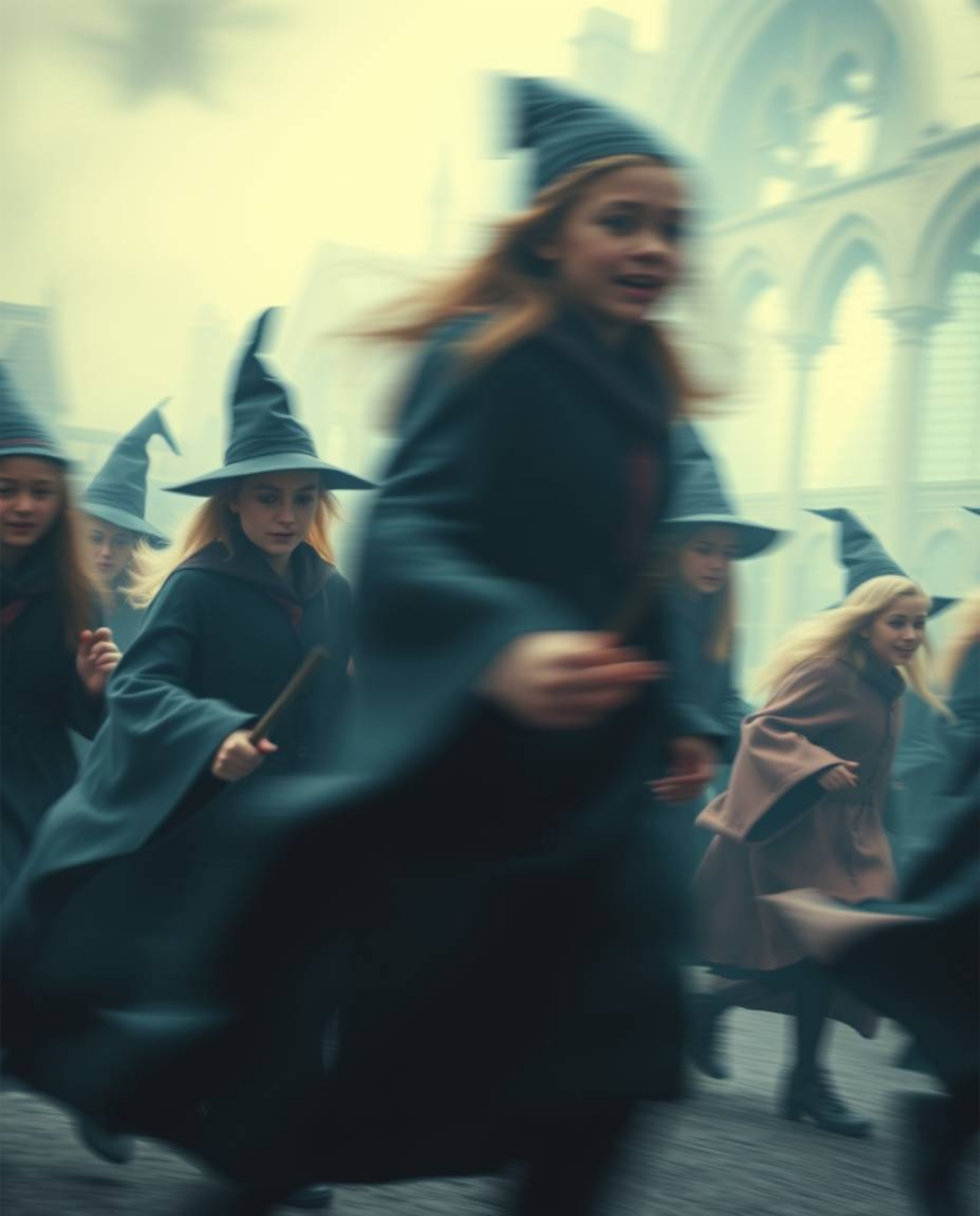 Experience the enchanting world of a magical school brimming with young wizards. This captivating scene features a soft cinem