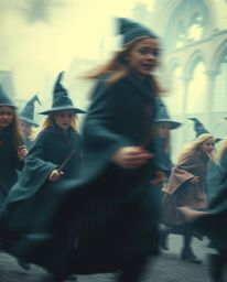 Experience the enchanting world of a magical school brimming with young wizards. This captivating scene features a soft cinem