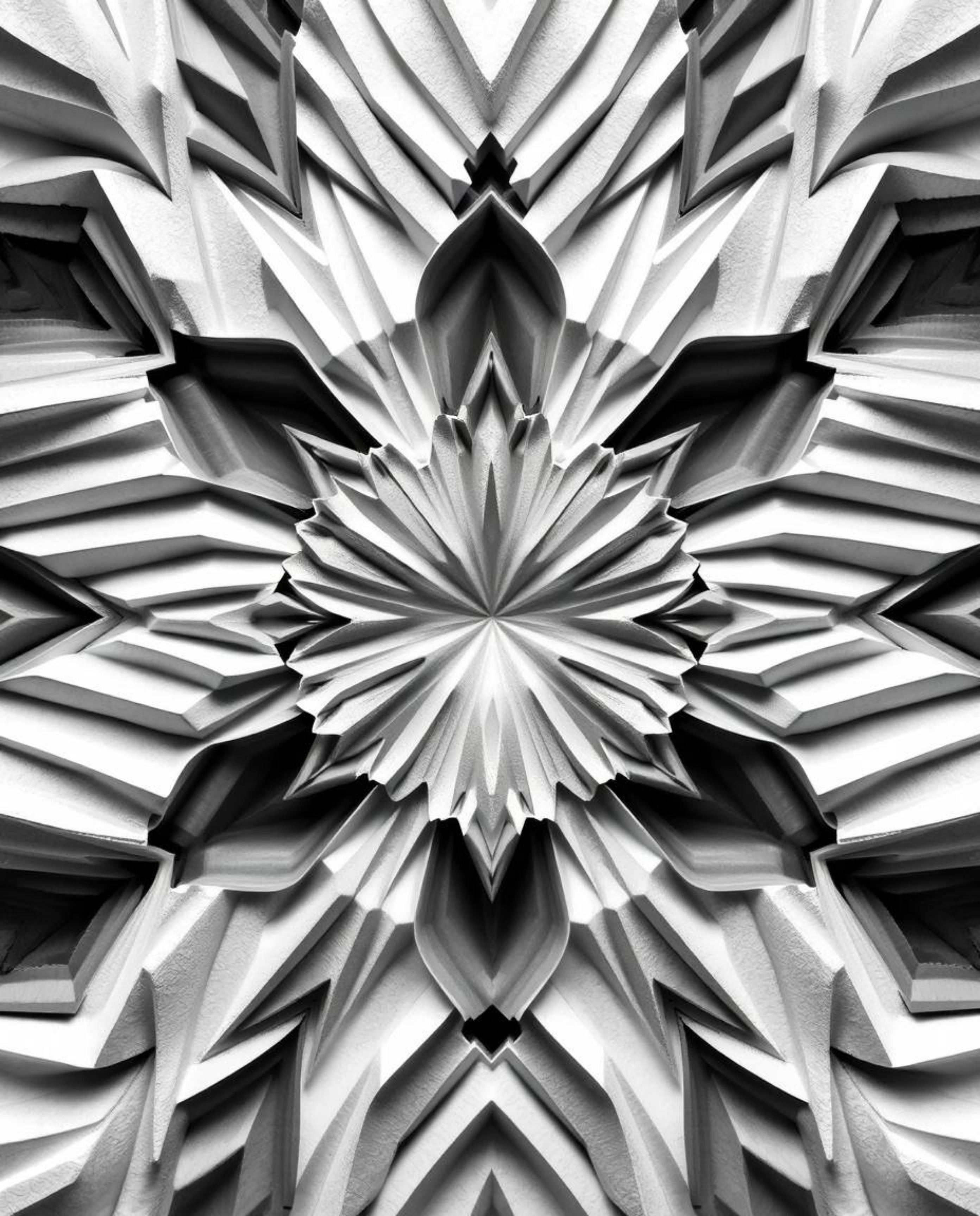 This black and white image features a captivating geometric pattern in an optical illusion style, evoking a sense of retro ch