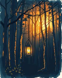 A captivating hand-drawn sketch portrays a glowing lantern illuminating a dark forest, rendered in a vibrant color sketchnote