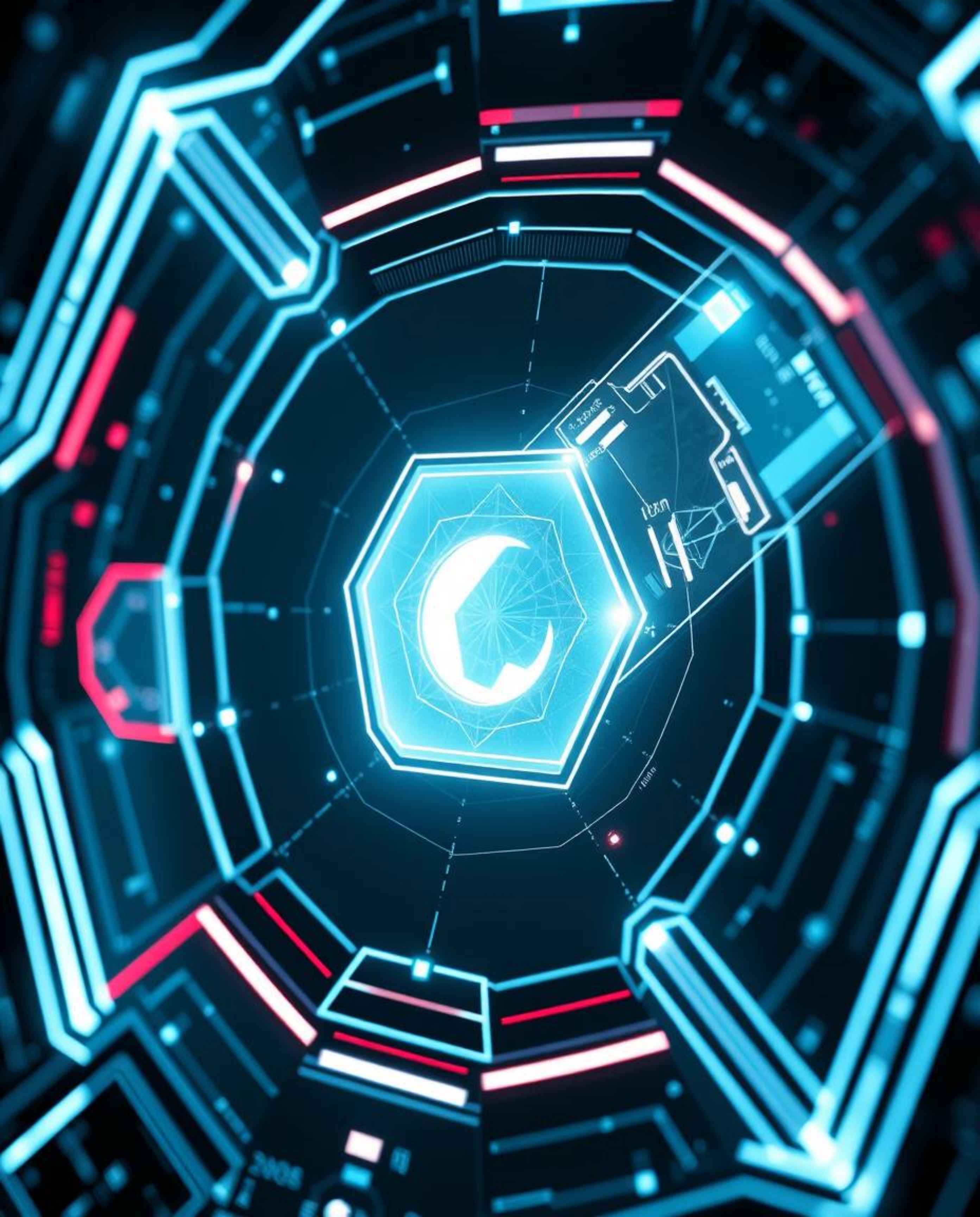 Explore a stunning futuristic digital interface characterized by intricate geometric patterns and a mesmerizing holographic a