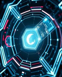 Explore a stunning futuristic digital interface characterized by intricate geometric patterns and a mesmerizing holographic a